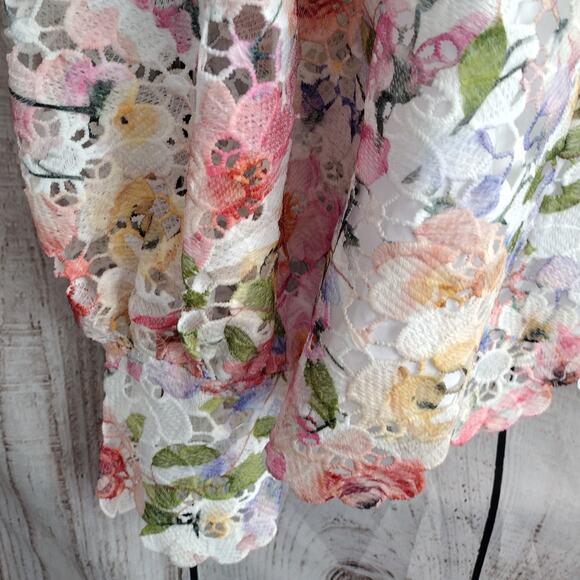 Boston Proper NEW Garden Floral Lace Fitted Bodice Puff Slv V-Neck Blouse Medium - Picture 3 of 15